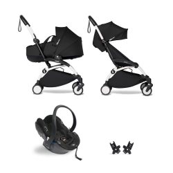 Універсальна коляска 3 в 1 Stokke YOYO³ + люлька Bassinet, текстиль та автокрісло BABYZEN - Black (шасі White)  - зображення