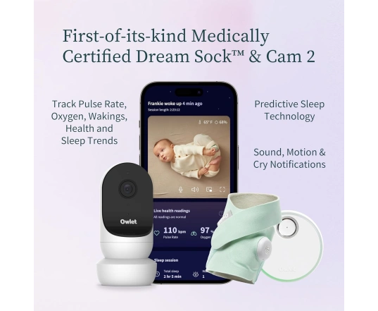 Розумний монітор-шкарпетка для немовлят OWLET Dream Sock + камера Cam2 - EU - Mint