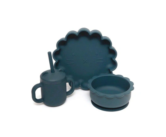 Taza silicona con asas y pajita Petit Monkey - Balsam Blue