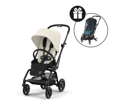 Silla de paseo Cybex Eezy S Twist Plus 2 - BLK Canvas White + Burbuja de lluvia 