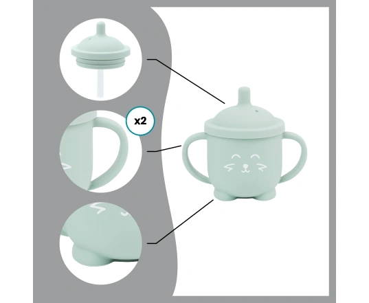 Taza con pajita de silicona Babymoov Isy'Cup - Verde, 6+