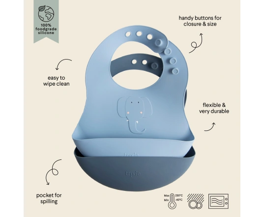 Silicona babero 2-pack Trixie - Mrs. Elephant