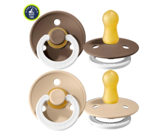 2 Chupetes Nocturnos BIBS Colour Round Vainilla/Dark Oak 18-36 M