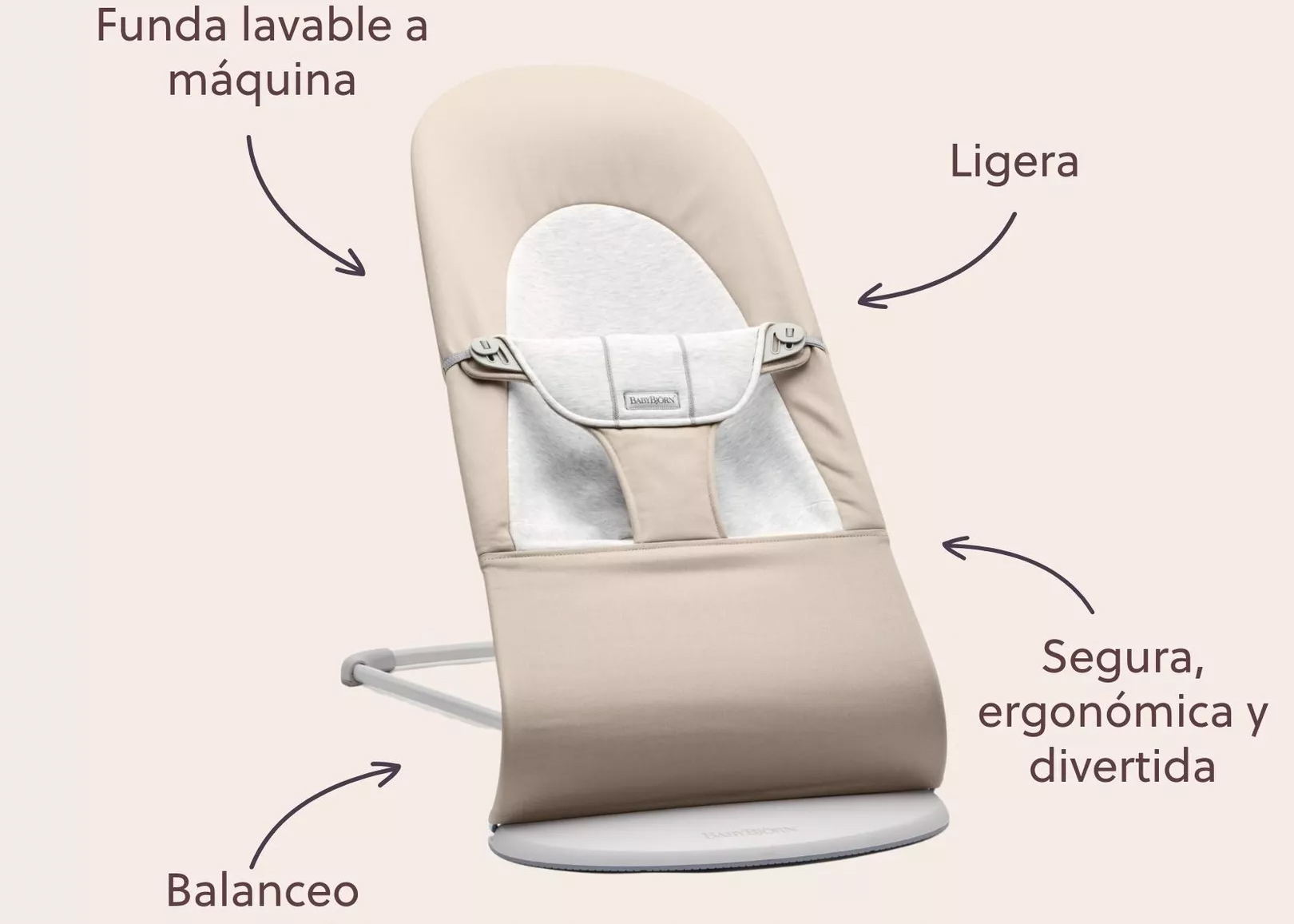 Крісло-шезлонг Balance Soft BabyBjörn (тканина бавовна/джерсі) - Світло-рожевий | KIDSLINE-29 - зображення